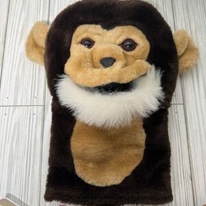 Vintage 1995 Princess Soft Toys Monkey Hand Puppet Brown Tan White Fur PA-4328